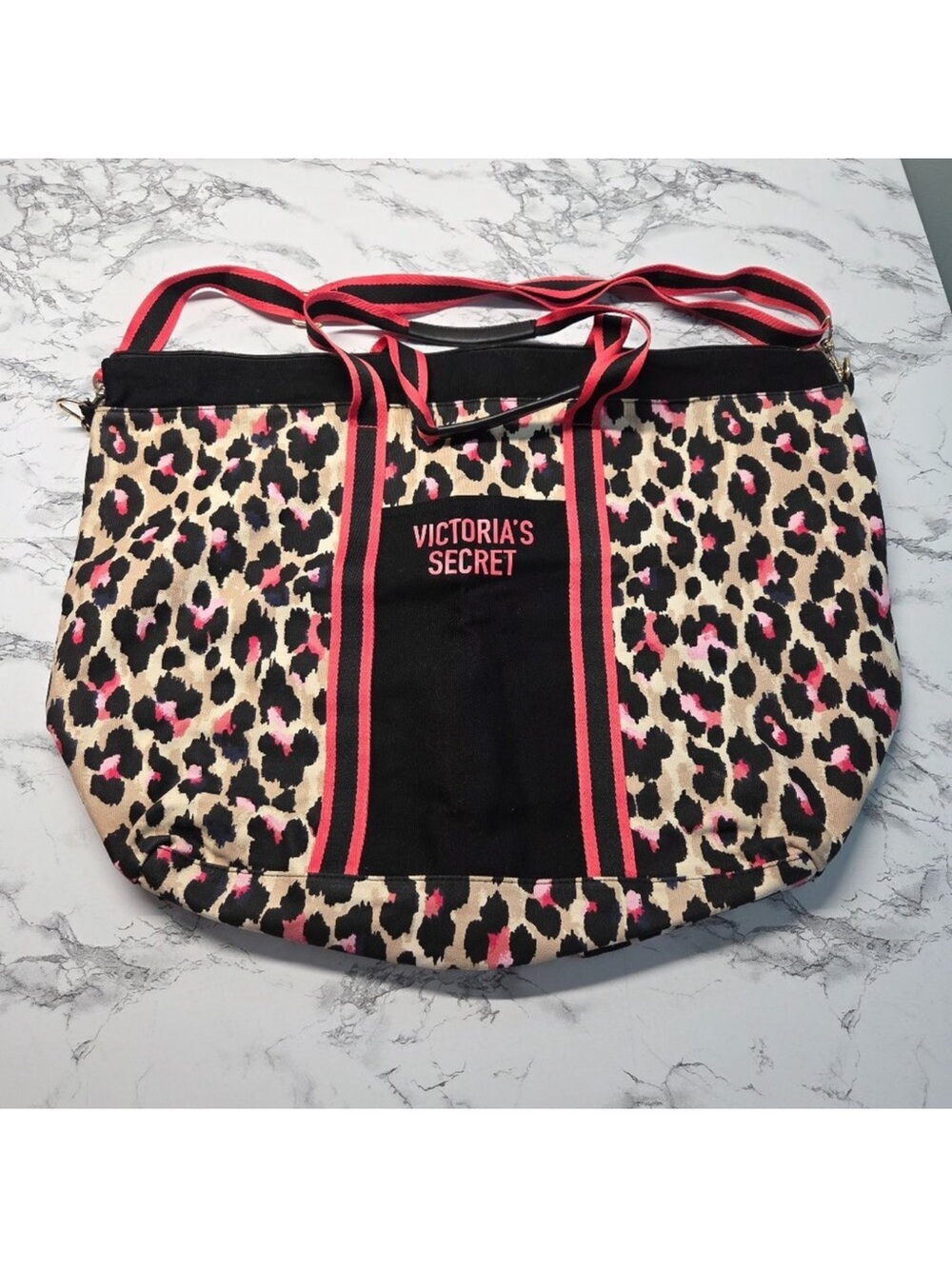 Victoria's Secret Black and Pink Leopard Tote